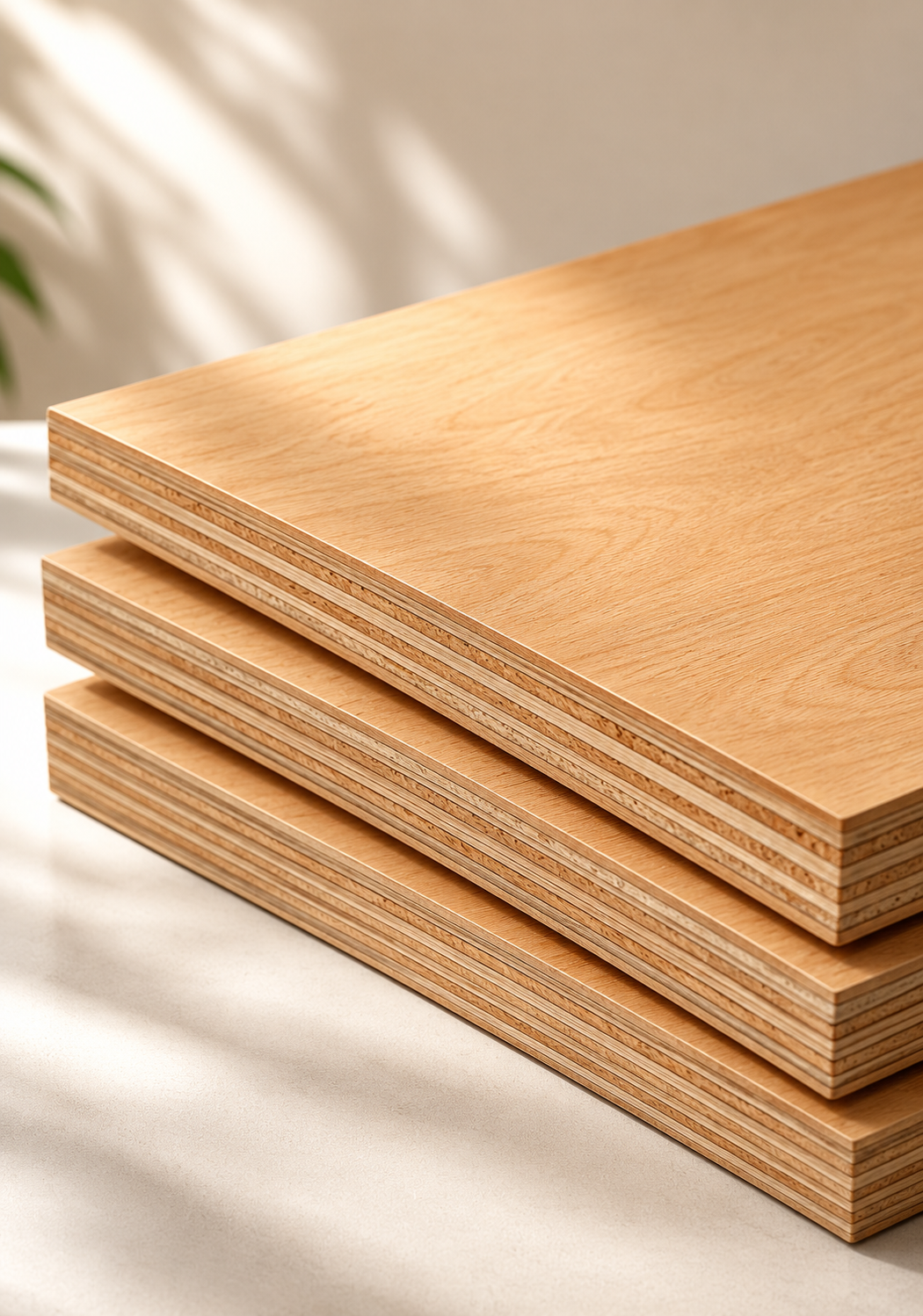 Close-up of plywood layers and surface finish
